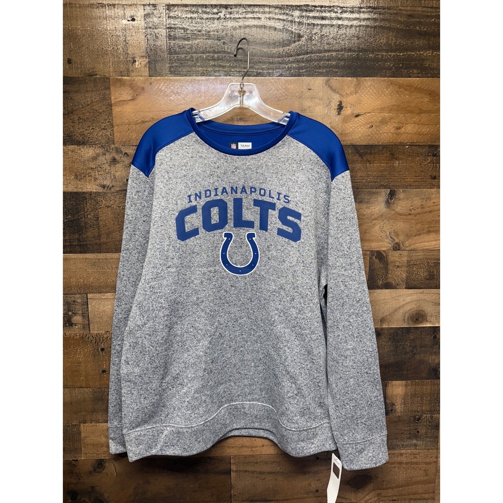 NFL Team Apparel Indianapolis Colts Mens Large Gray Blue Fleece Sweatshirt NEW